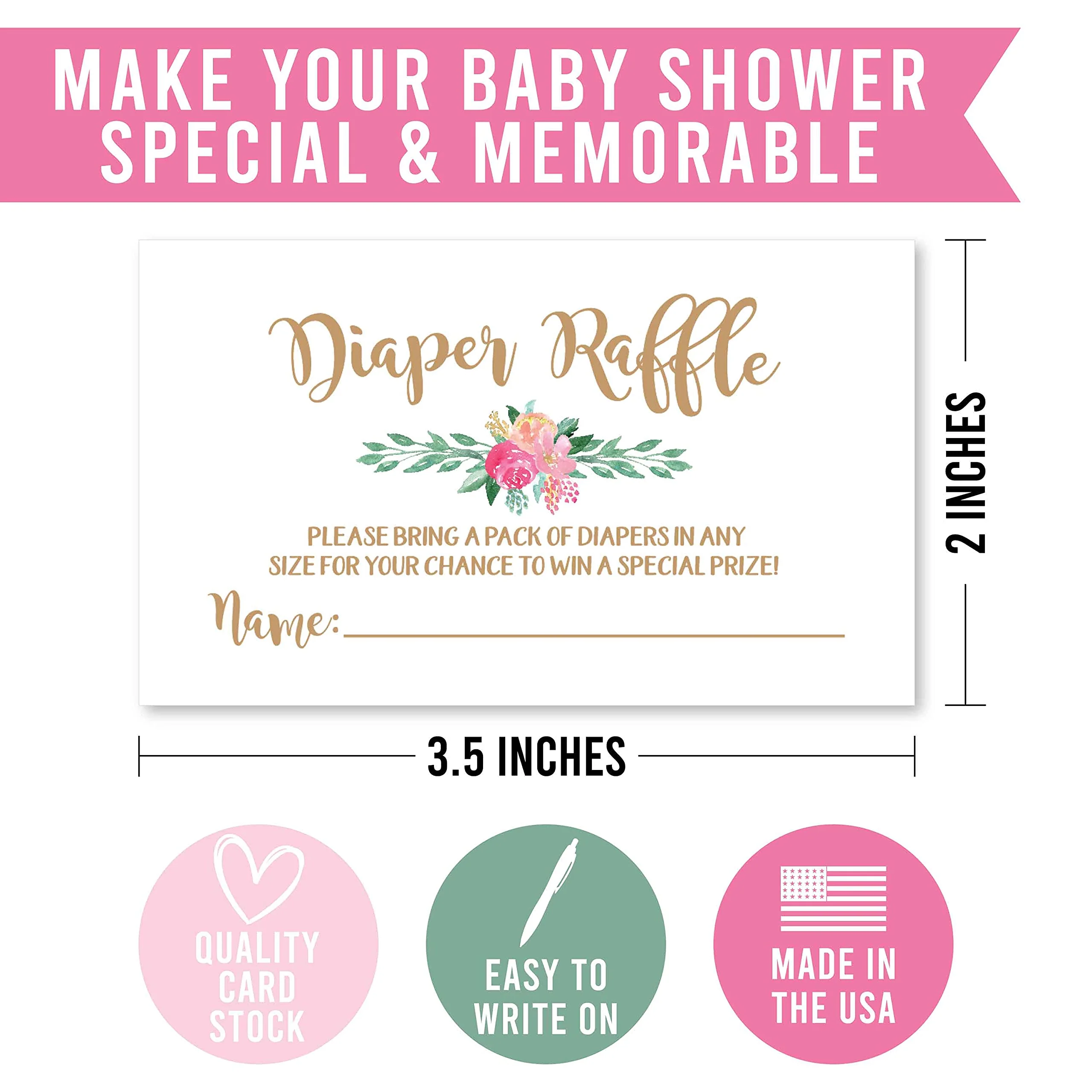 25 Flower Diaper Raffle Ticket Lottery Insert Cards For Gold Girl Floral Baby Shower Invitations, Supplies Games For Baby Gender Reveal Party, Bring a Pack of Diapers to Win Favors, Gifts and Prizes - Image 4