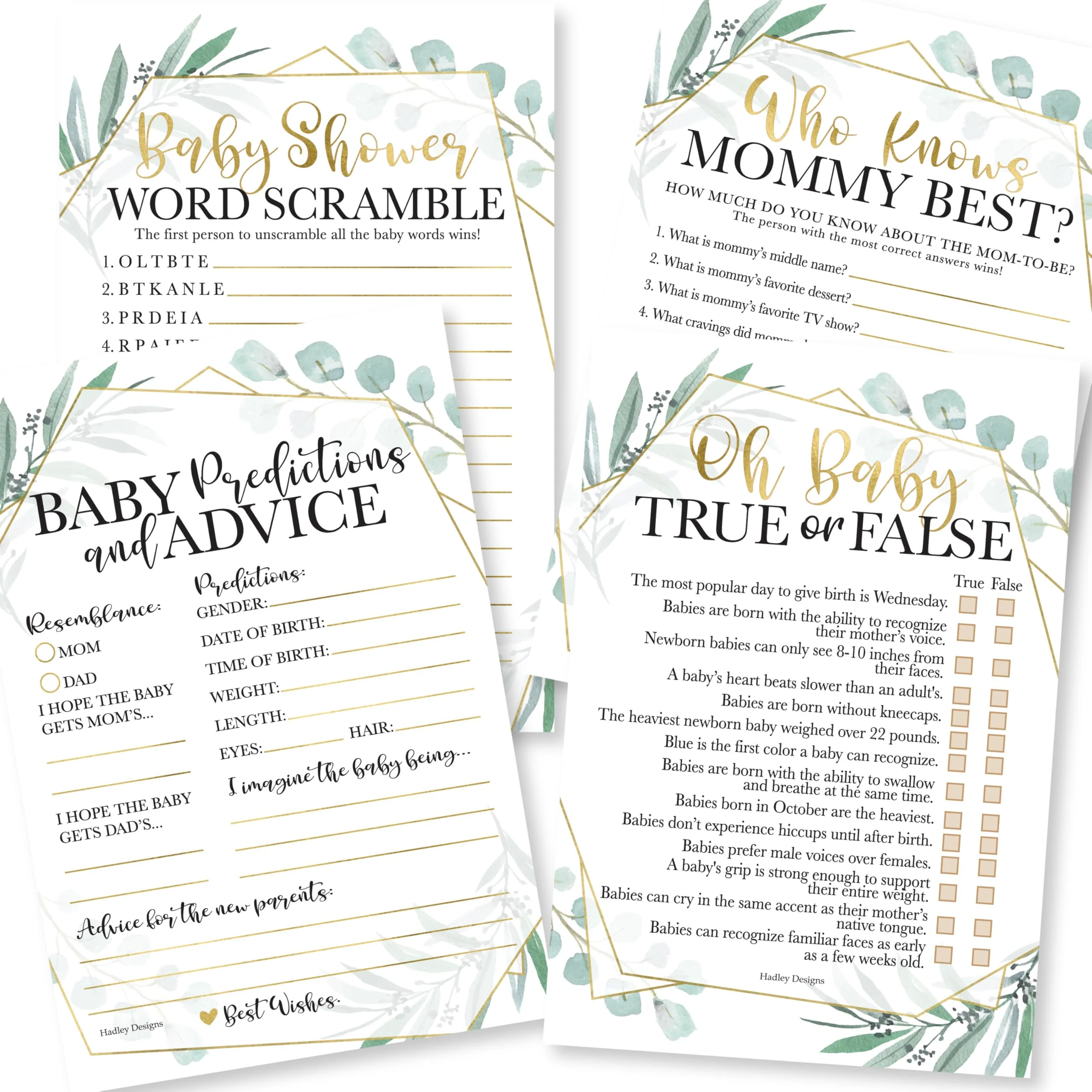 40 Baby Shower Games for Guests – Predictions & Advice Cards, Word Scramble, Who Knows Mommy Best – Different Themes for Boys & Girls