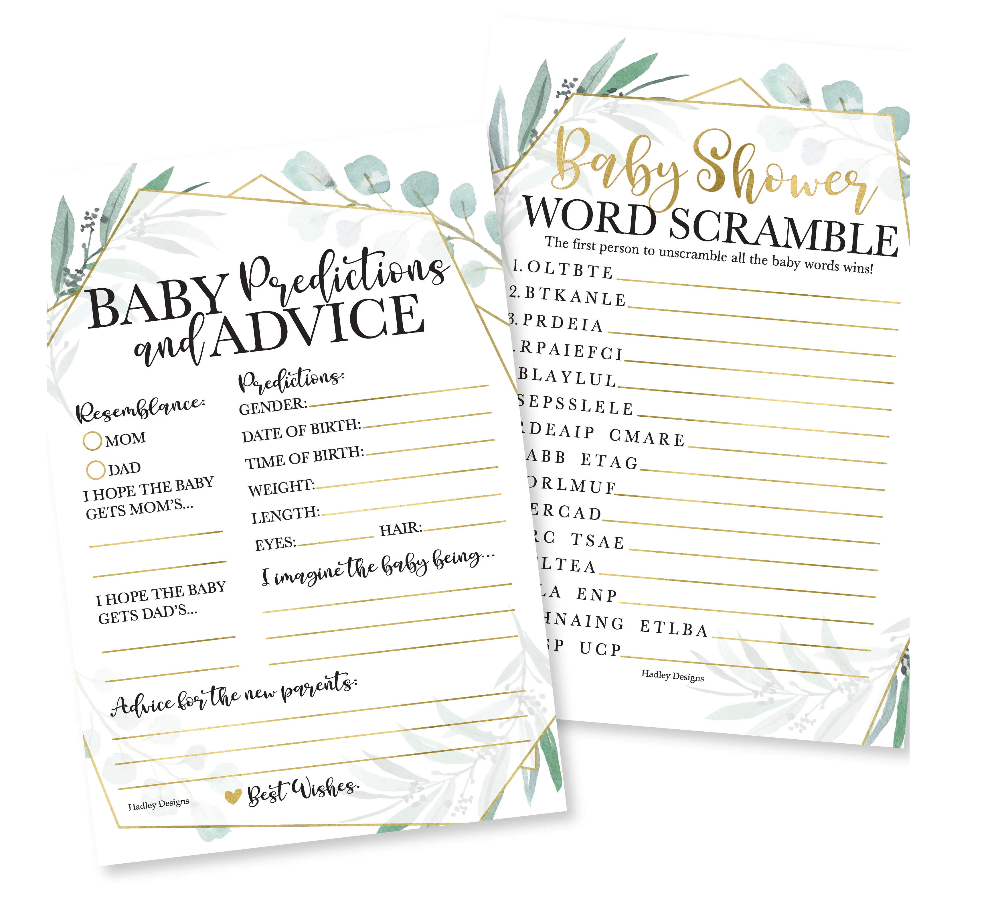 50 Baby Shower Games for Guests – Predictions & Advice Cards, Word Scramble – Different Themes for Boys & Girls