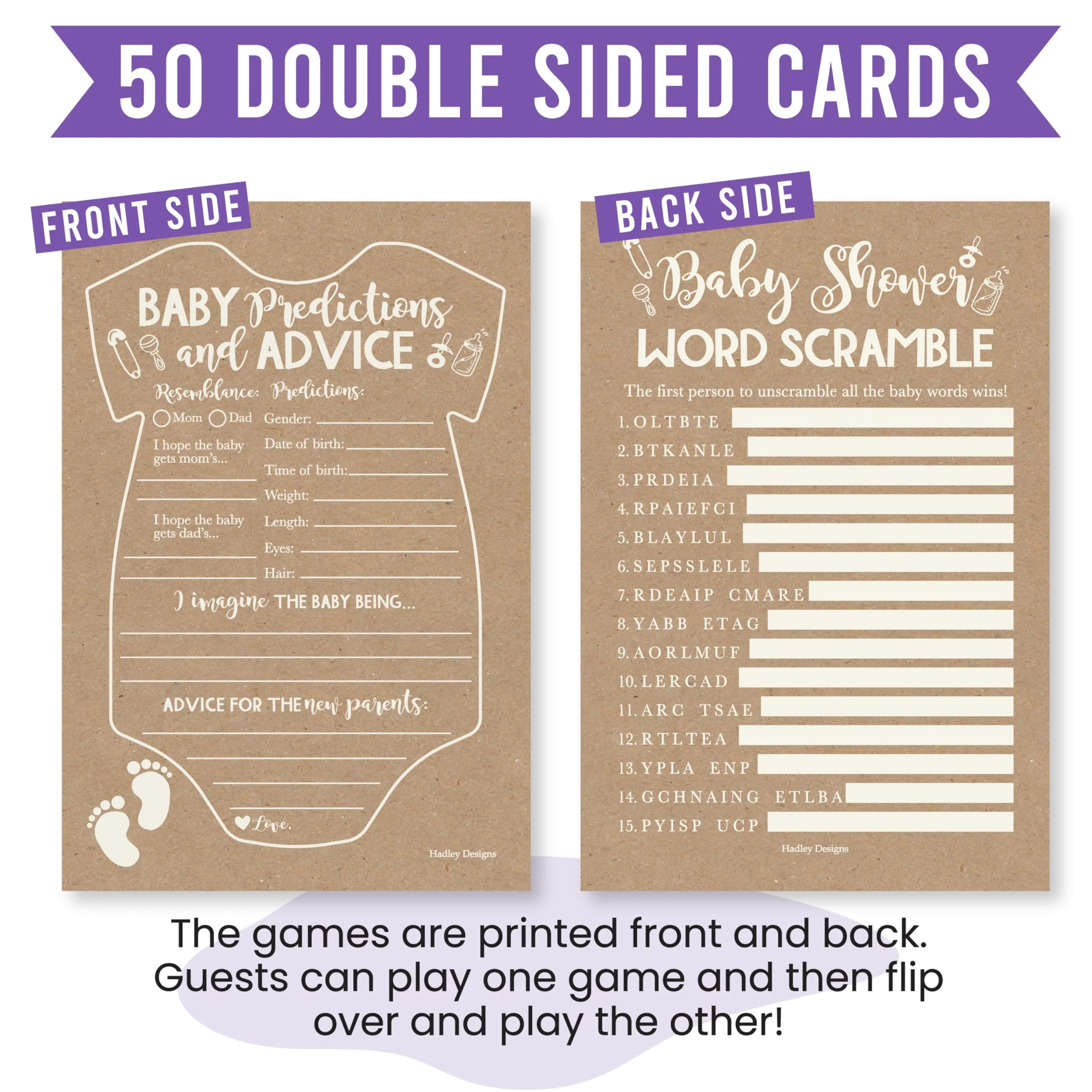 50 Baby Shower Games for Guests – Predictions & Advice Cards, Word Scramble – Different Themes for Boys & Girls - Image 3