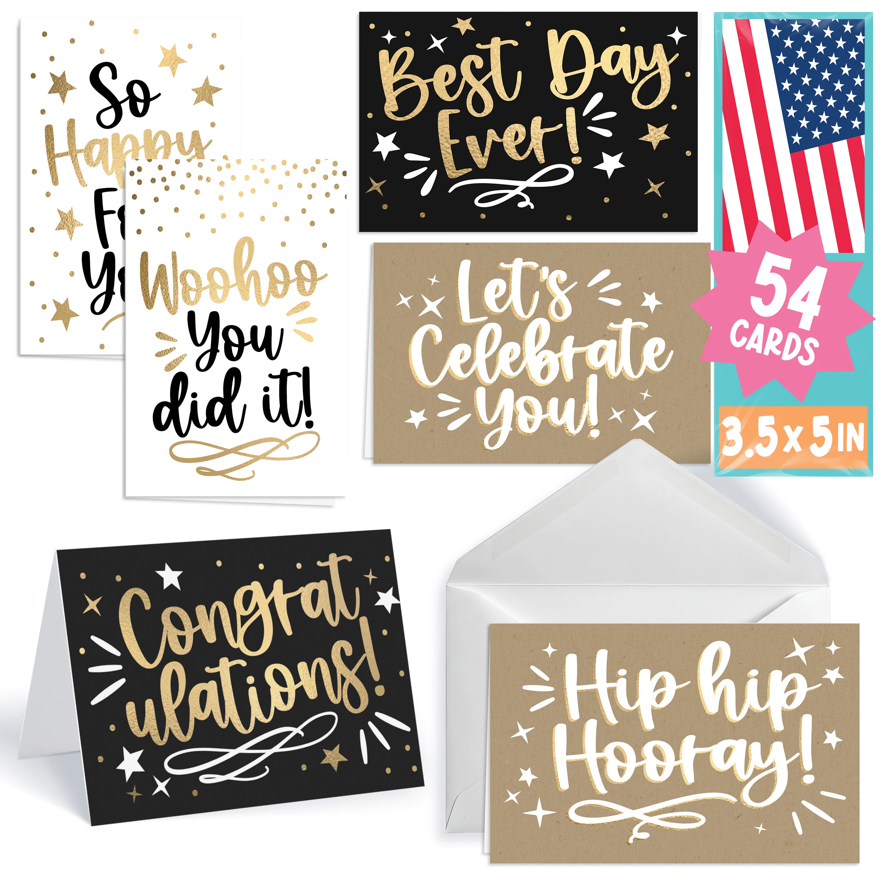 54 Graduation Cards with Envelopes – Congrats Cards for 2026 Grads – Blank Notecards for Kindergarten, Middle School & College