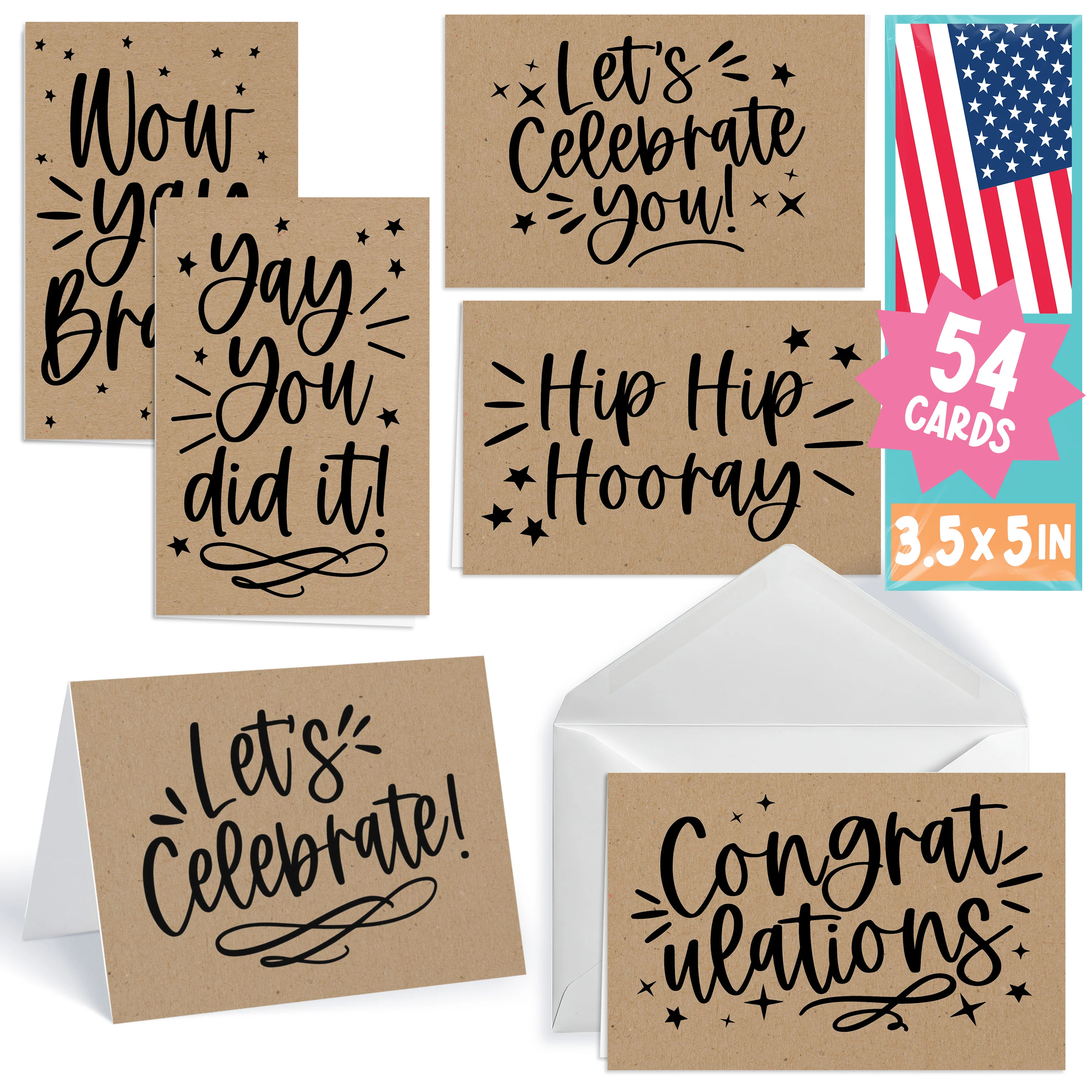 54 Graduation Cards with Envelopes – Congrats Cards for 2026 Grads – Blank Notecards for Kindergarten, Middle School & College