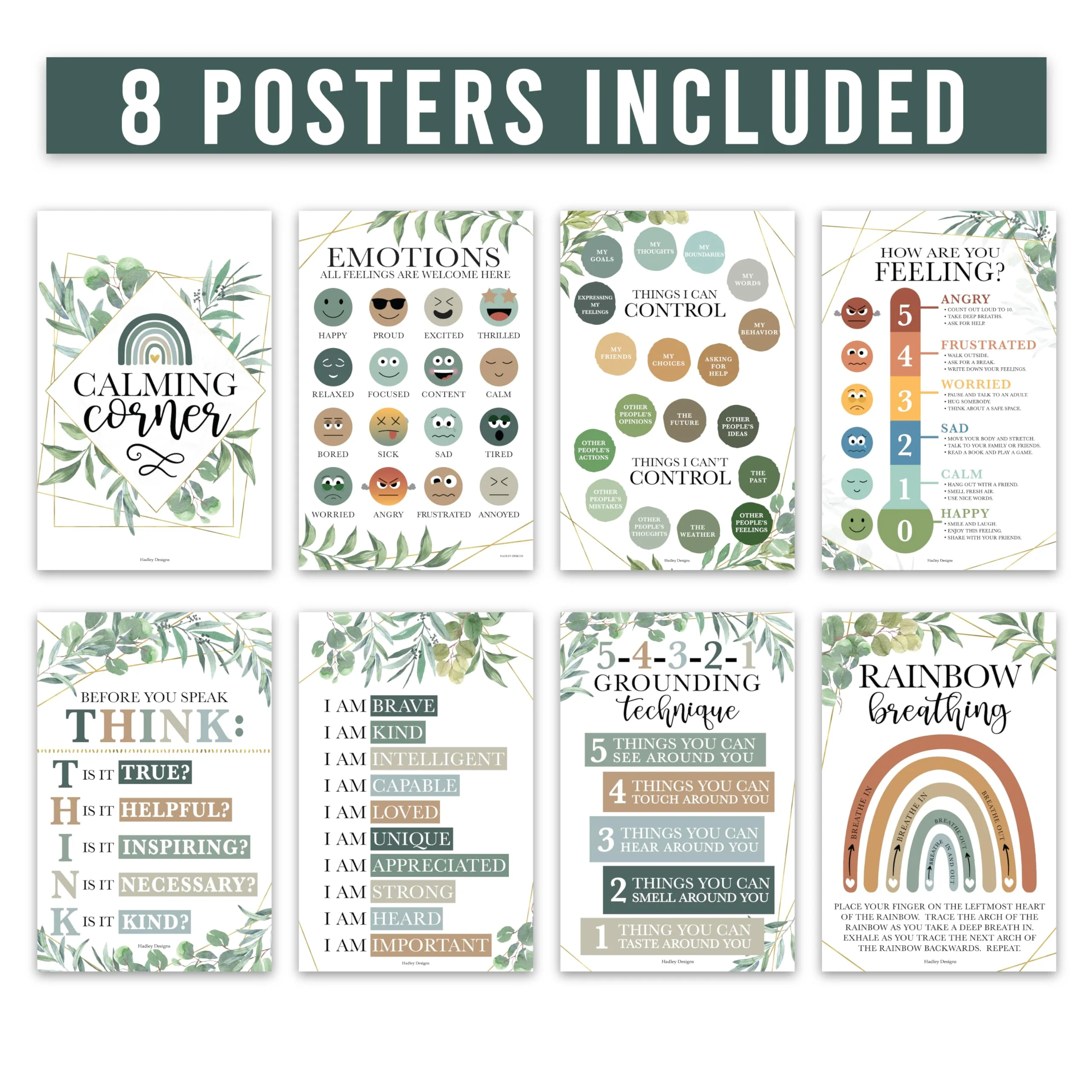 8 Calming Corner Classroom Posters - Preschool Decorations, Feelings & Emotions Charts for Kids - Image 3