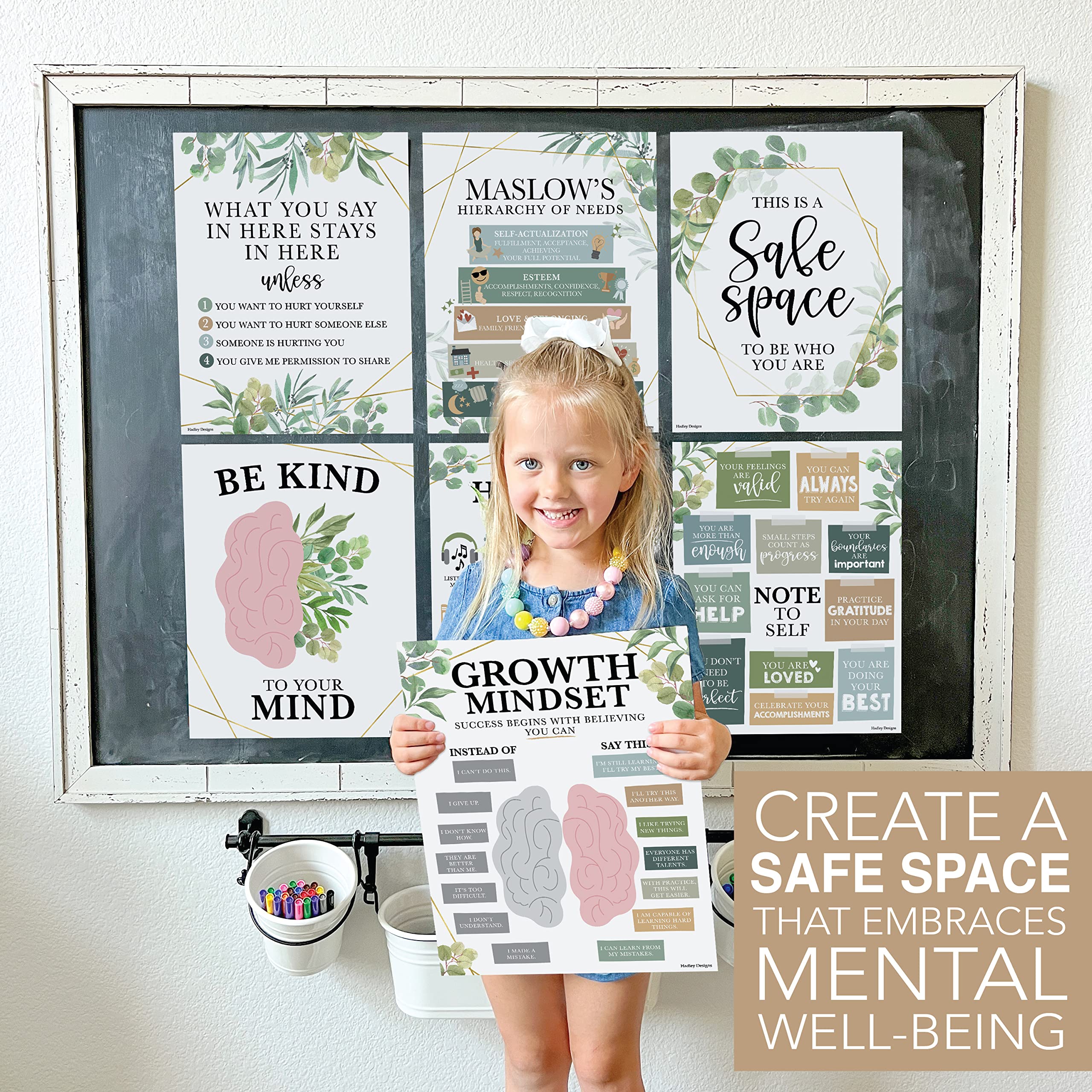 9 Mental Health Posters For Classroom - 11x14" School Counselor Office Decor, Power of Yet & Growth Mindset Poster, School Counseling Posters Elementary - Greenery Classroom Decor - Image 4