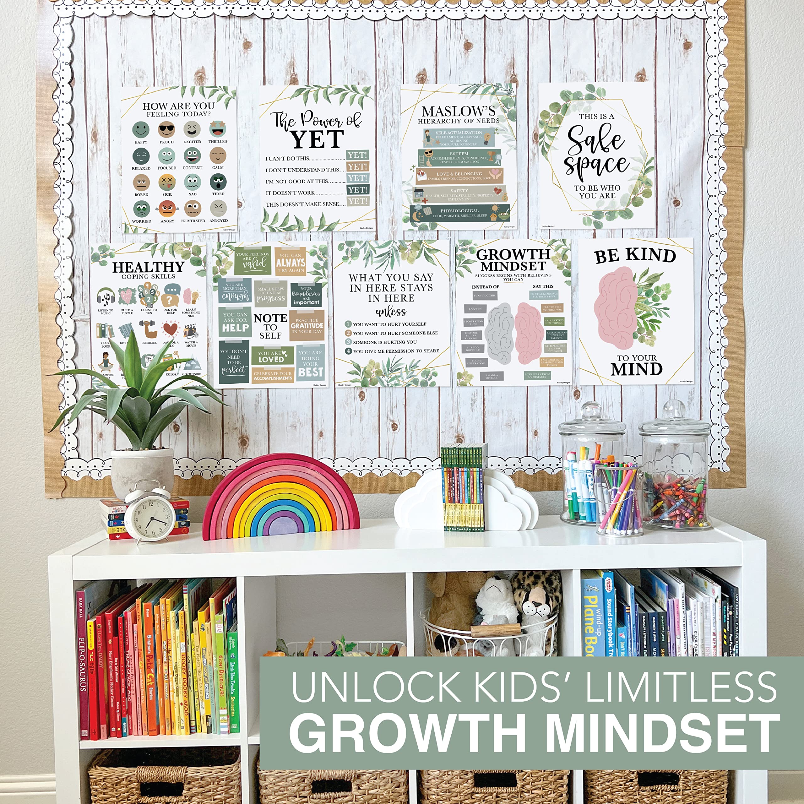 9 Mental Health Posters For Classroom - 11x14" School Counselor Office Decor, Power of Yet & Growth Mindset Poster, School Counseling Posters Elementary - Greenery Classroom Decor - Image 5