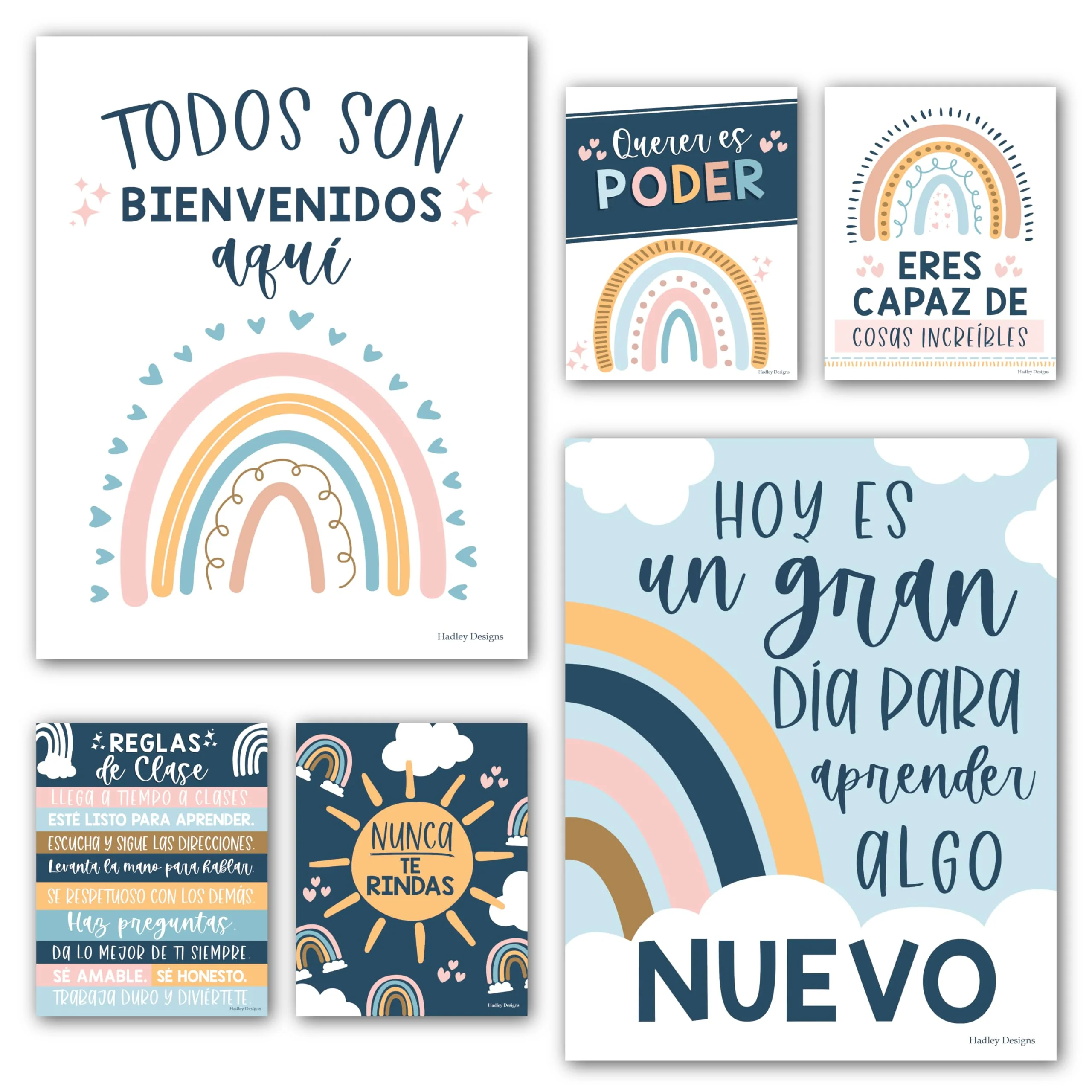 Boho Rainbow Spanish Motivational Classroom Posters