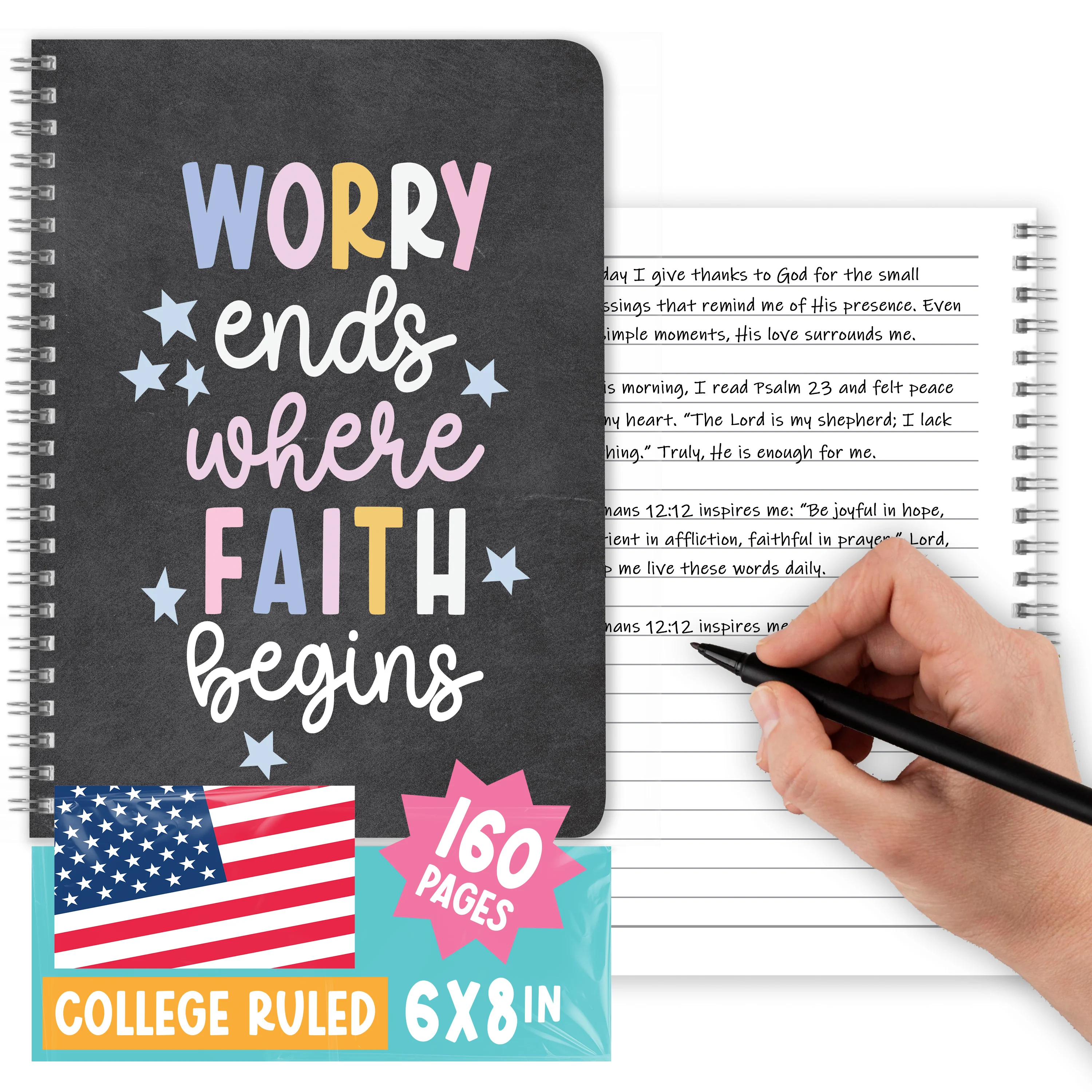 Christian Journals for Women - Bible Journaling, Daily Scripture Notebook, Religious Journal for Church Notes, Inspirational Chalkboard Journal - Chalk