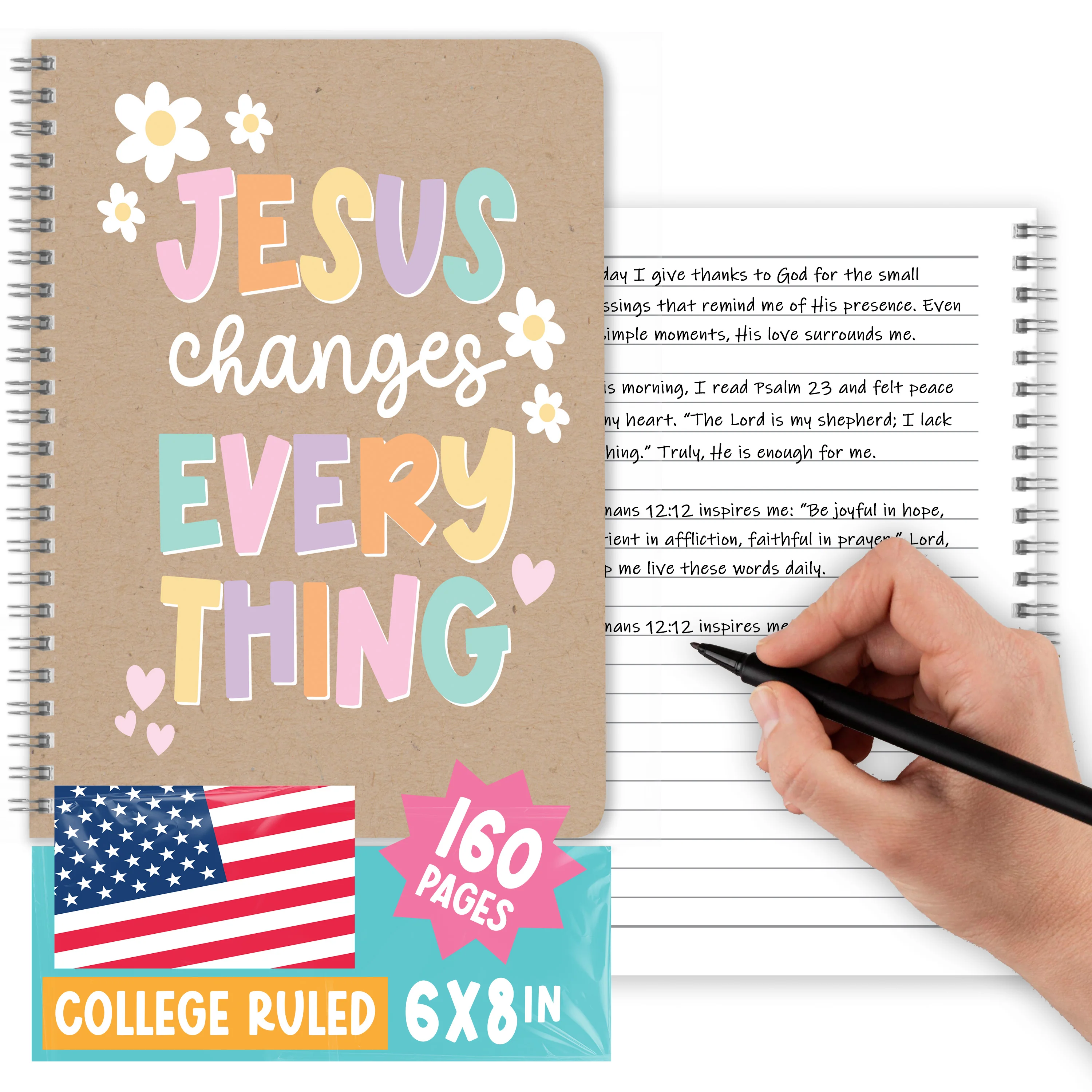 Christian Journals for Women - Bible Journaling, Daily Scripture Notebook, Religious Journal for Church Notes, Inspirational Chalkboard Journal - Kraft