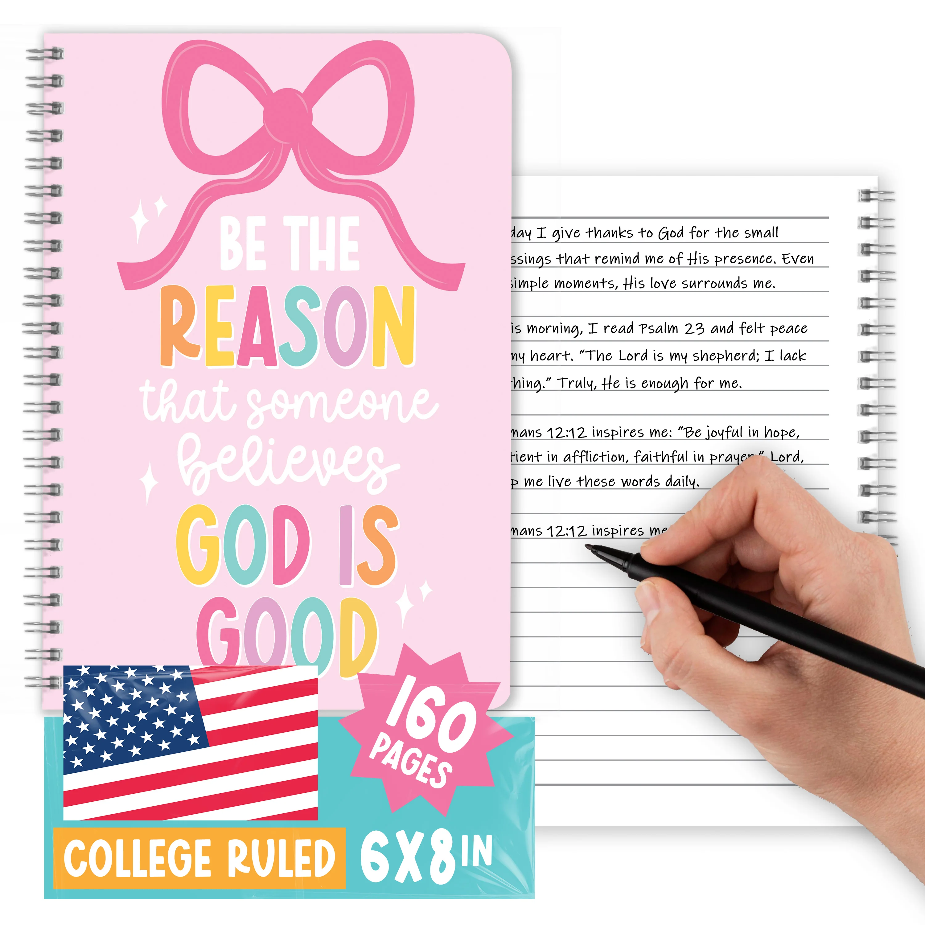 Christian Journals for Women - Bible Journaling, Daily Scripture Notebook, Religious Journal for Church Notes, Inspirational Chalkboard Journal - Pink