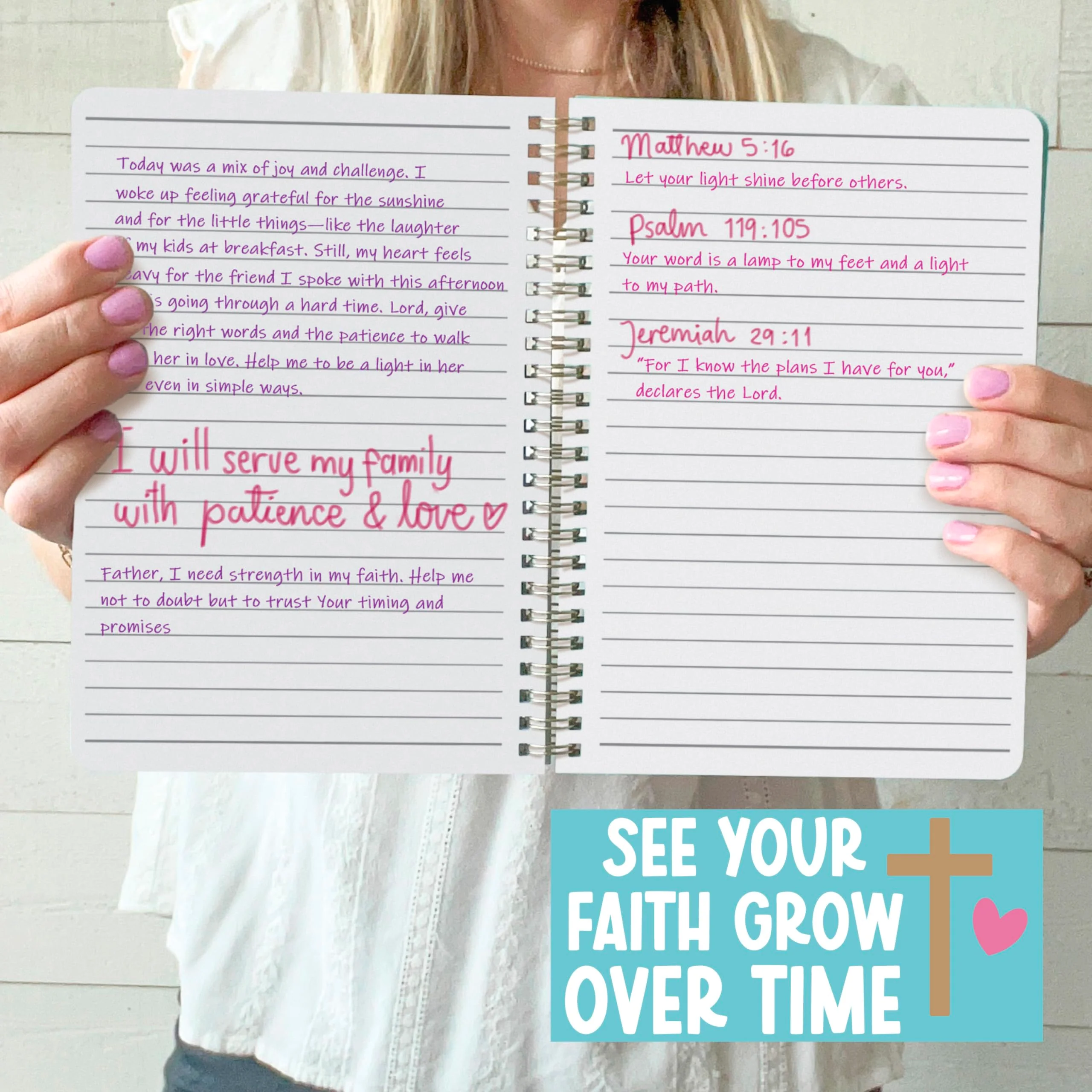 Christian Journals for Women - Bible Journaling, Daily Scripture Notebook, Religious Journal for Church Notes, Inspirational Chalkboard Journal - Pink - Image 9