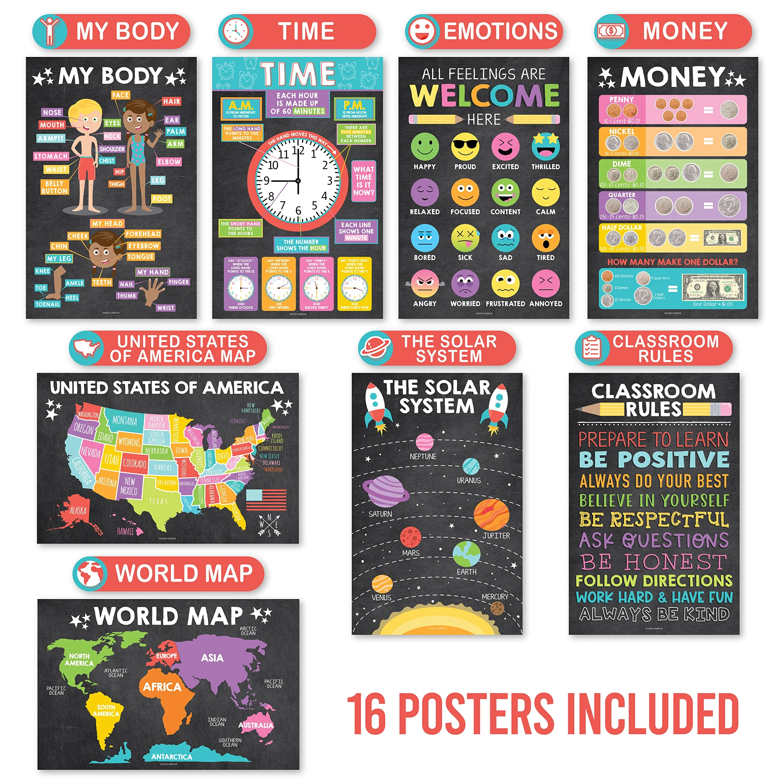 Preschool Head Start Kit, Chalkboard 16 Poster Pack - Image 5