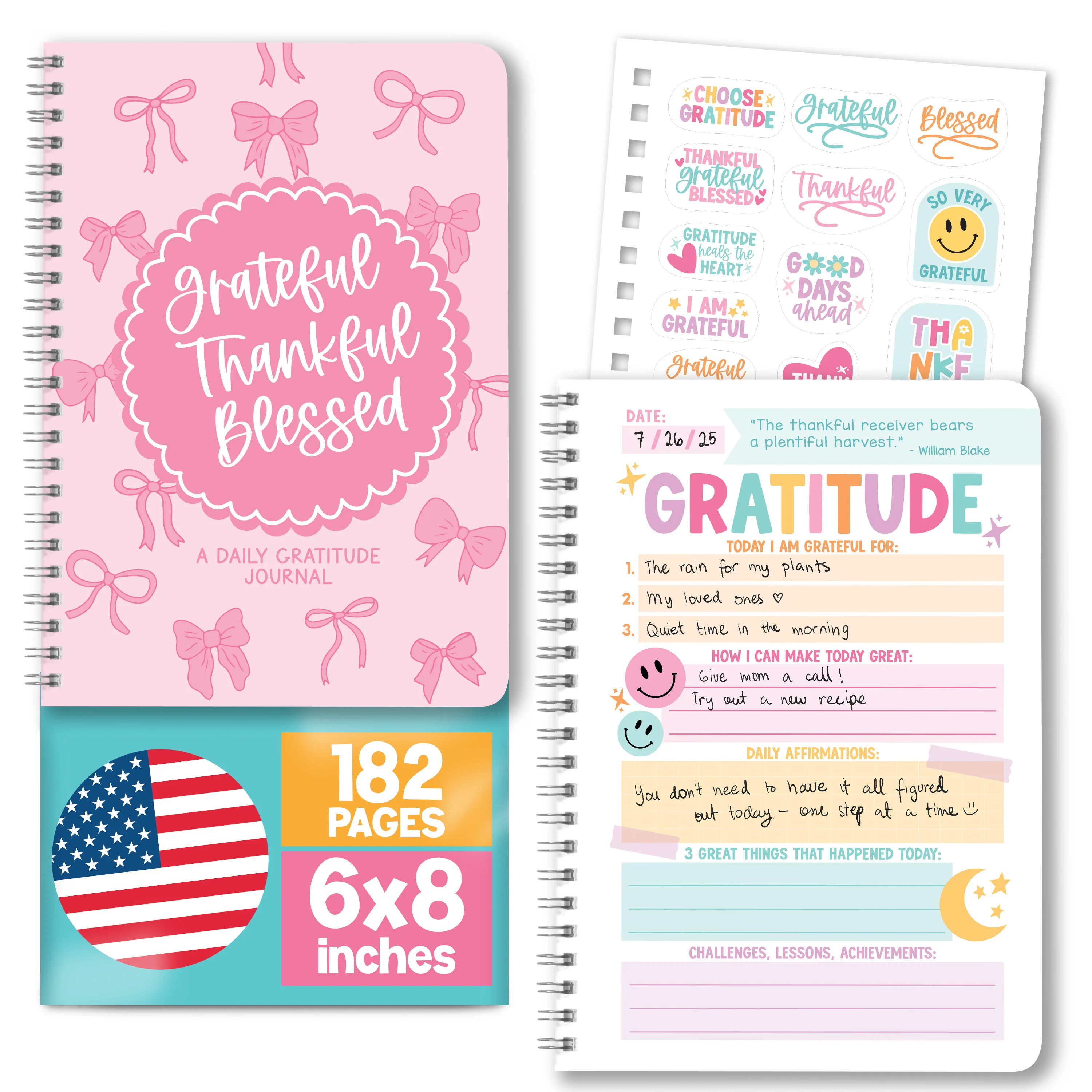Gratitude Journal for Women - Daily Guided Journal with Prompts, Gratefulness Notebook -  Pink