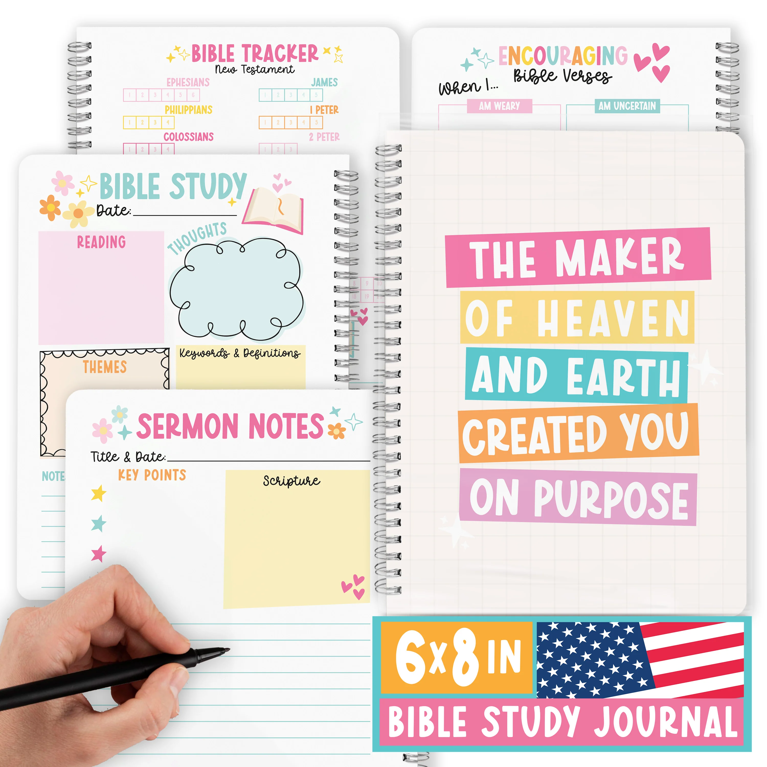 Guided Bible Study Journal for Women & Men - Church Notes & Christian Gifts, Faith Planner - Doodle