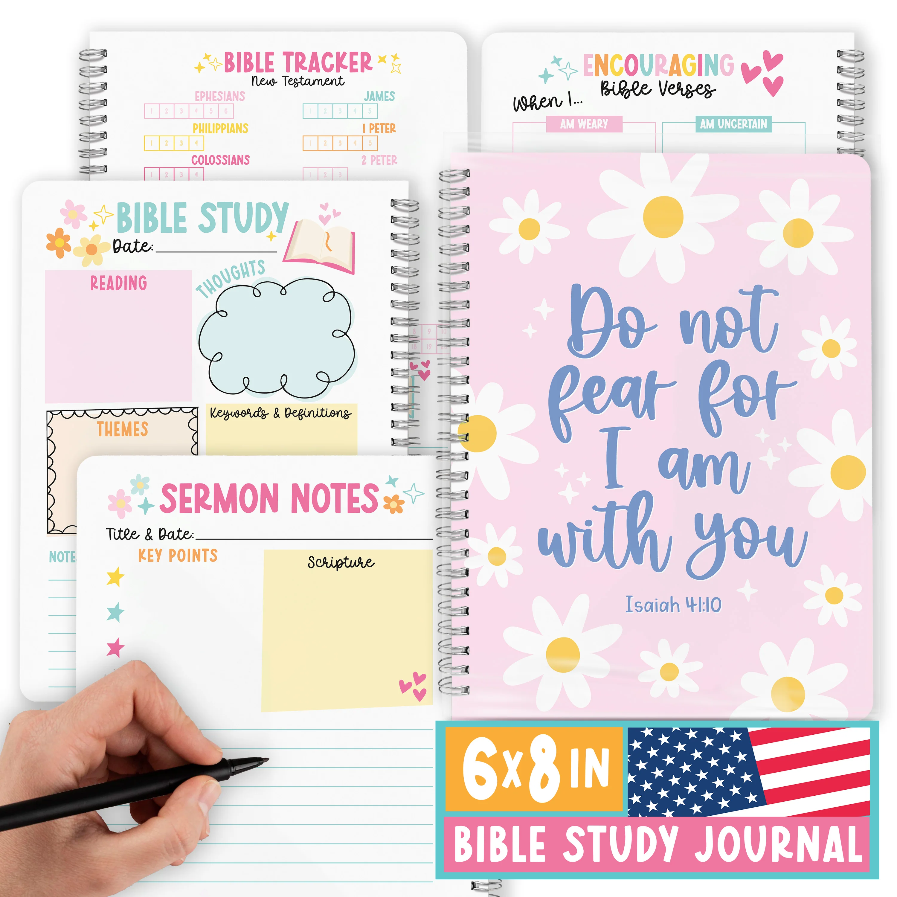 Guided Bible Study Journal for Women & Men - Church Notes & Christian Gifts, Faith Planner - Pink