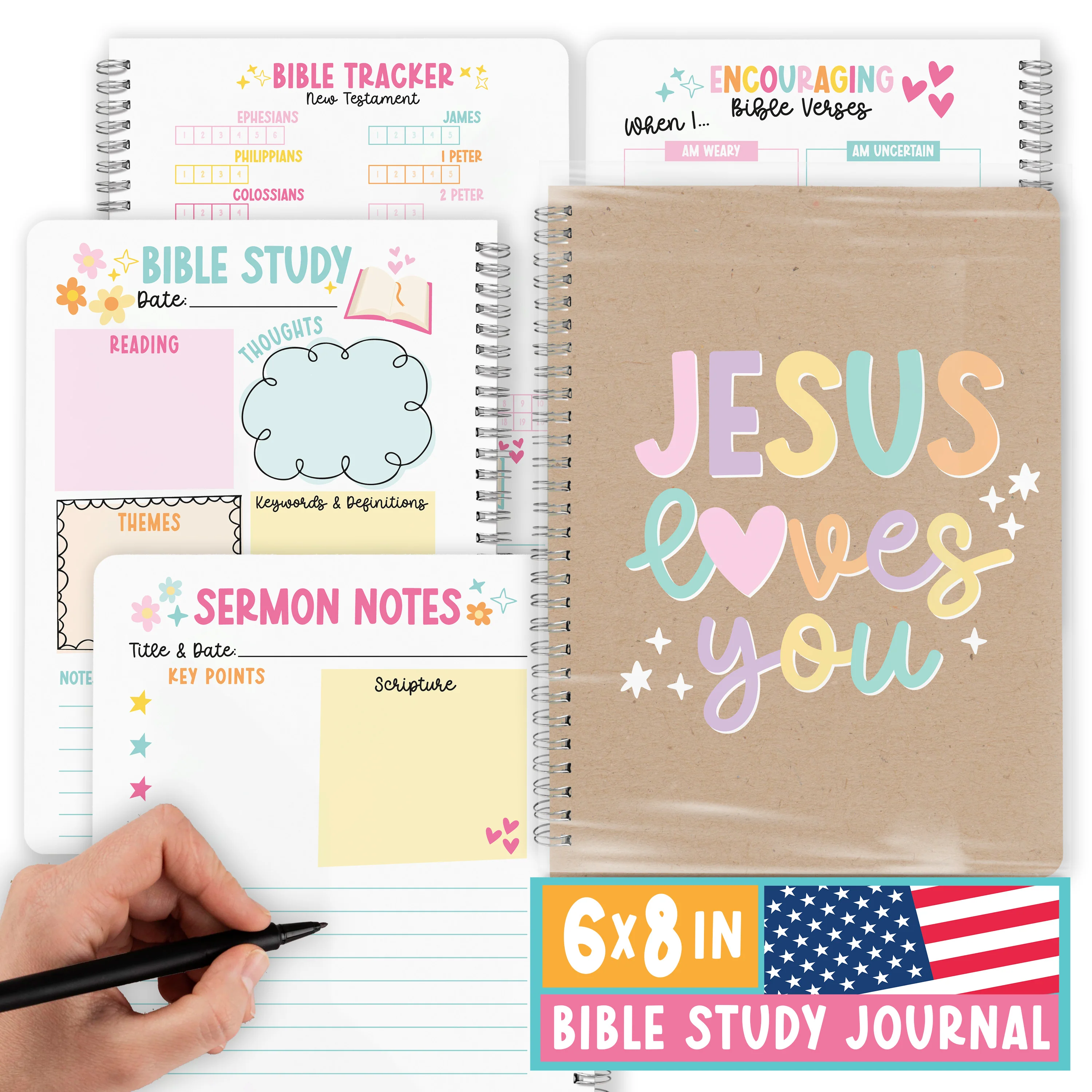Guided Bible Study Journal for Women & Men - Church Notes & Christian Gifts, Faith Planner - Kraft