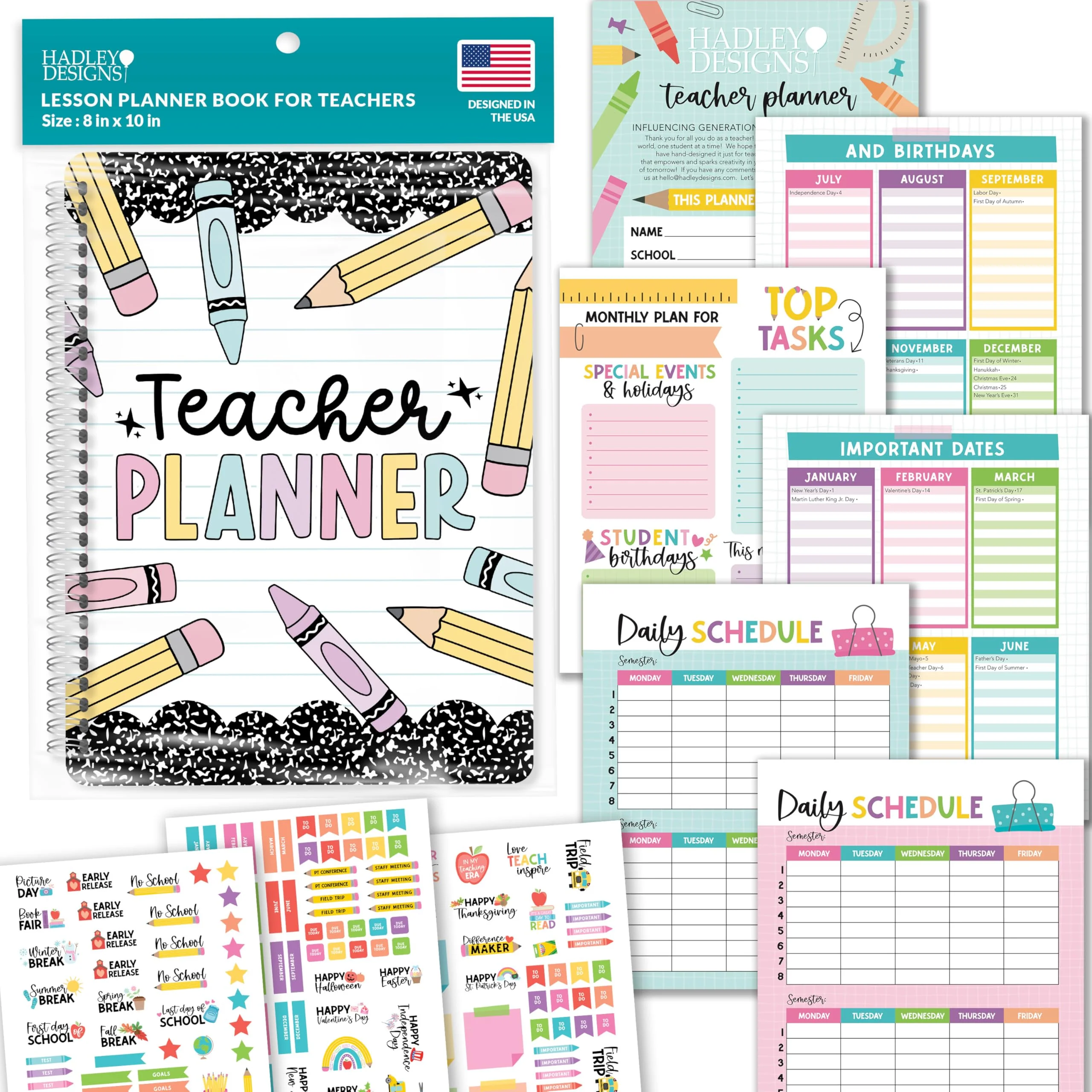 Hadley Designs Teacher Planner 2026-2027 - Undated Teacher Planners, Homeschool Lesson Planner Book for Teachers Must Haves, Lesson Plan Book For Teachers Classroom Supplies & Appreciation Gifts