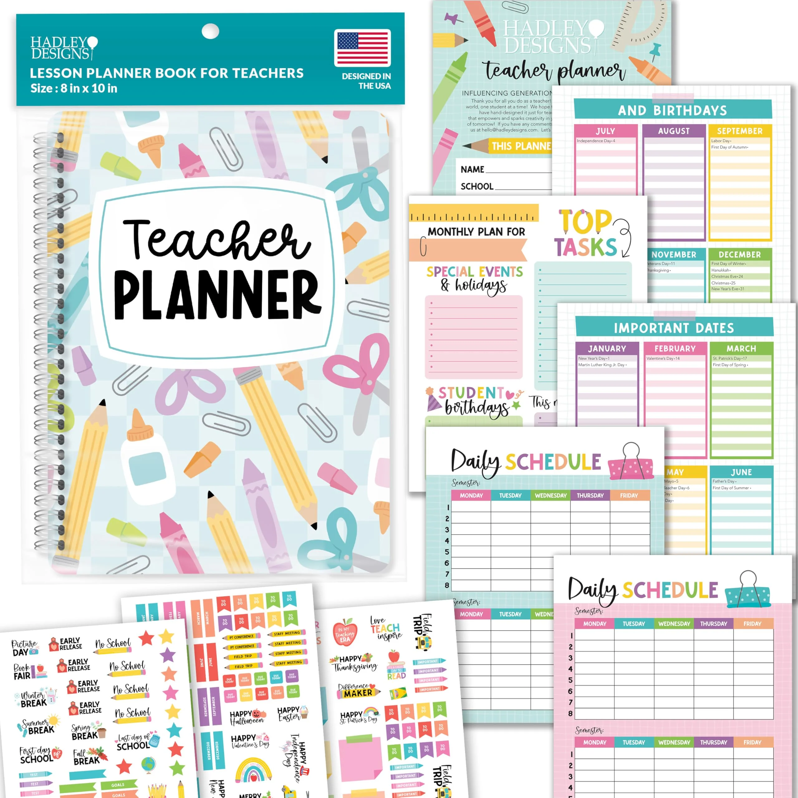 Hadley Designs Teacher Planner 2026-2027 - Undated Teacher Planners, Homeschool Lesson Planner Book for Teachers Must Haves, Lesson Plan Book For Teachers Classroom Supplies & Appreciation Gifts
