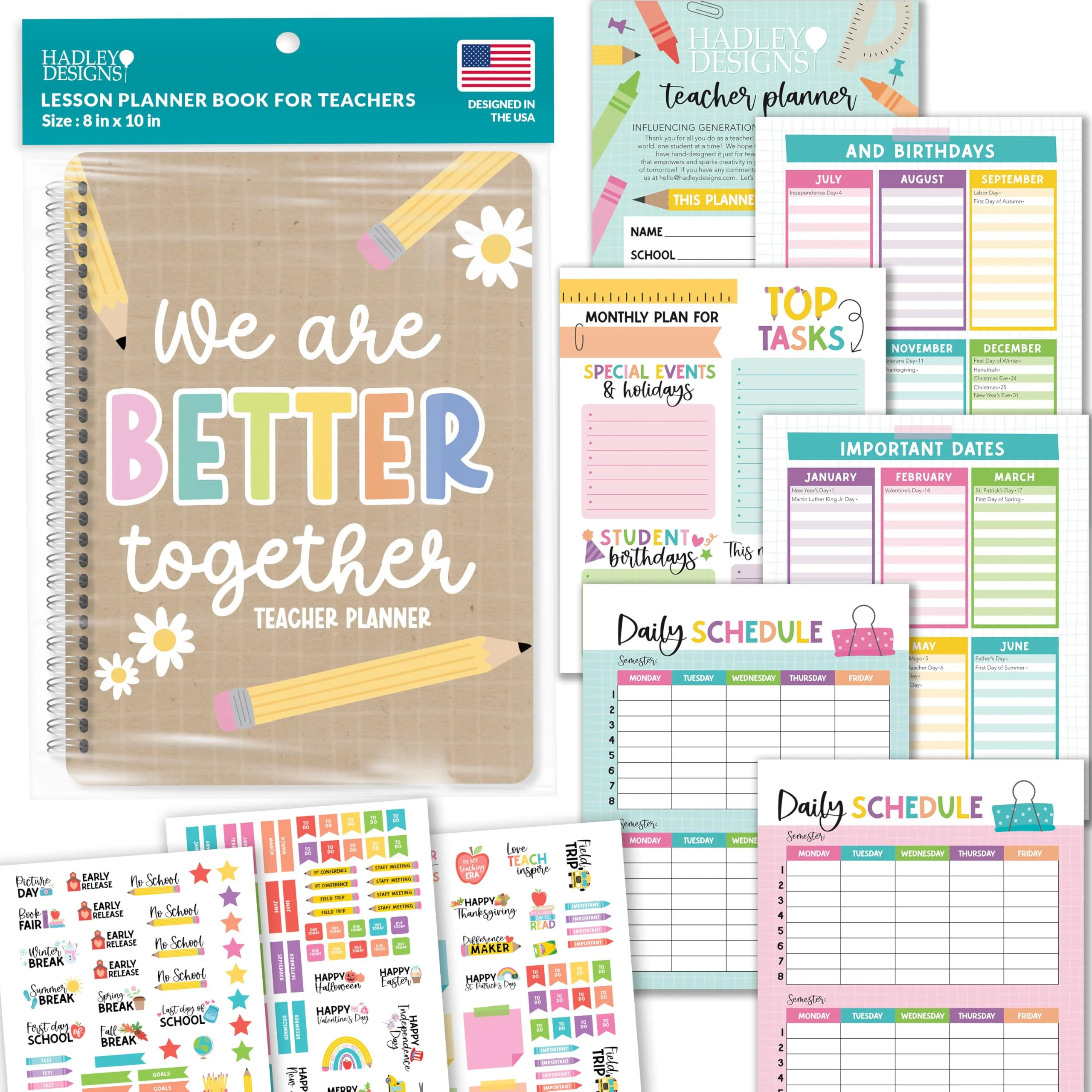 Hadley Designs Teacher Planner 2026-2027 - Undated Teacher Planners, Homeschool Lesson Planner Book for Teachers Must Haves, Lesson Plan Book For Teachers Classroom Supplies & Appreciation Gifts