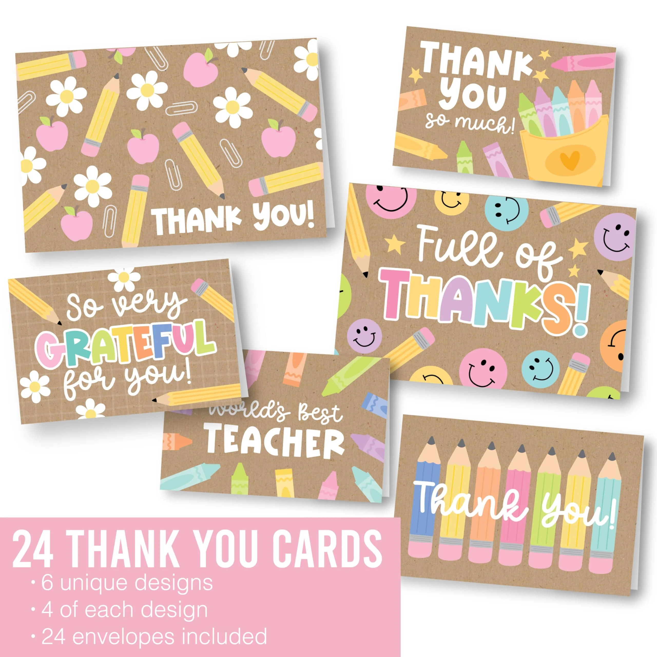 Hadley Designs Teacher Thank You Cards with Envelopes -24 Teacher Appreciation Cards Bulk, Cute Thank You Notes from Students, Teacher's Day End of School Year Christmas & Valentines Card for Teachers - Image 3