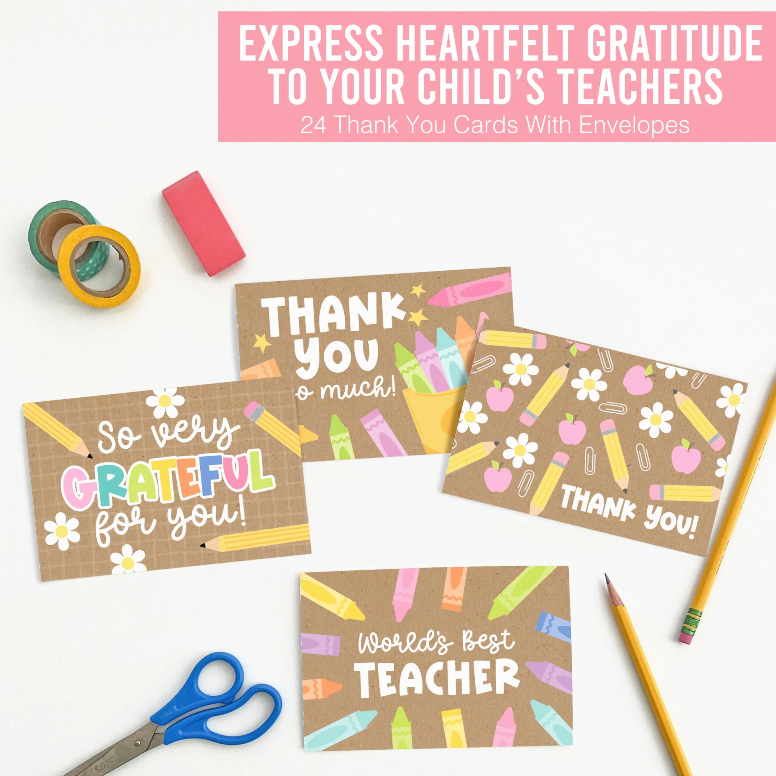 Hadley Designs Teacher Thank You Cards with Envelopes -24 Teacher Appreciation Cards Bulk, Cute Thank You Notes from Students, Teacher's Day End of School Year Christmas & Valentines Card for Teachers - Image 5