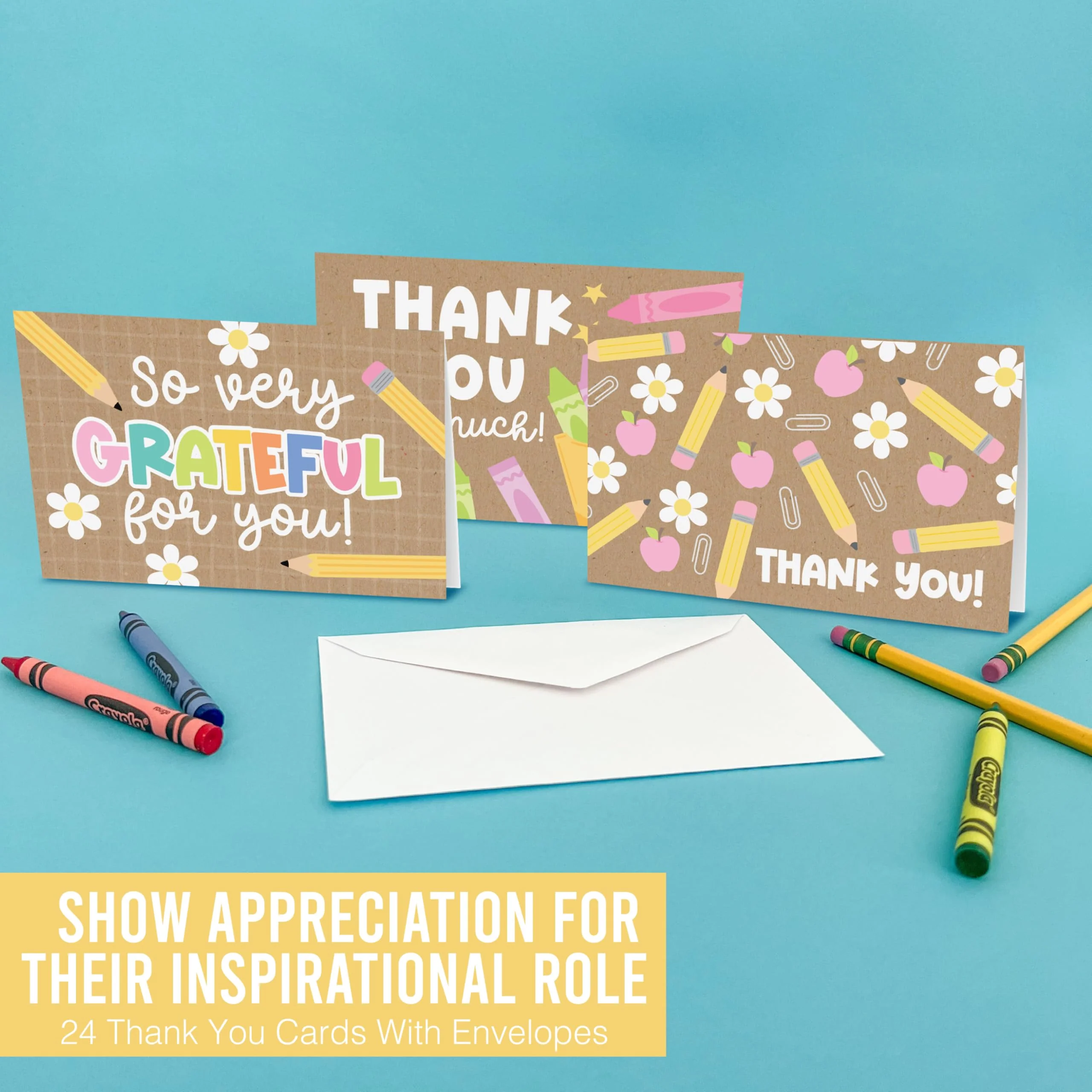 Hadley Designs Teacher Thank You Cards with Envelopes -24 Teacher Appreciation Cards Bulk, Cute Thank You Notes from Students, Teacher's Day End of School Year Christmas & Valentines Card for Teachers - Image 6