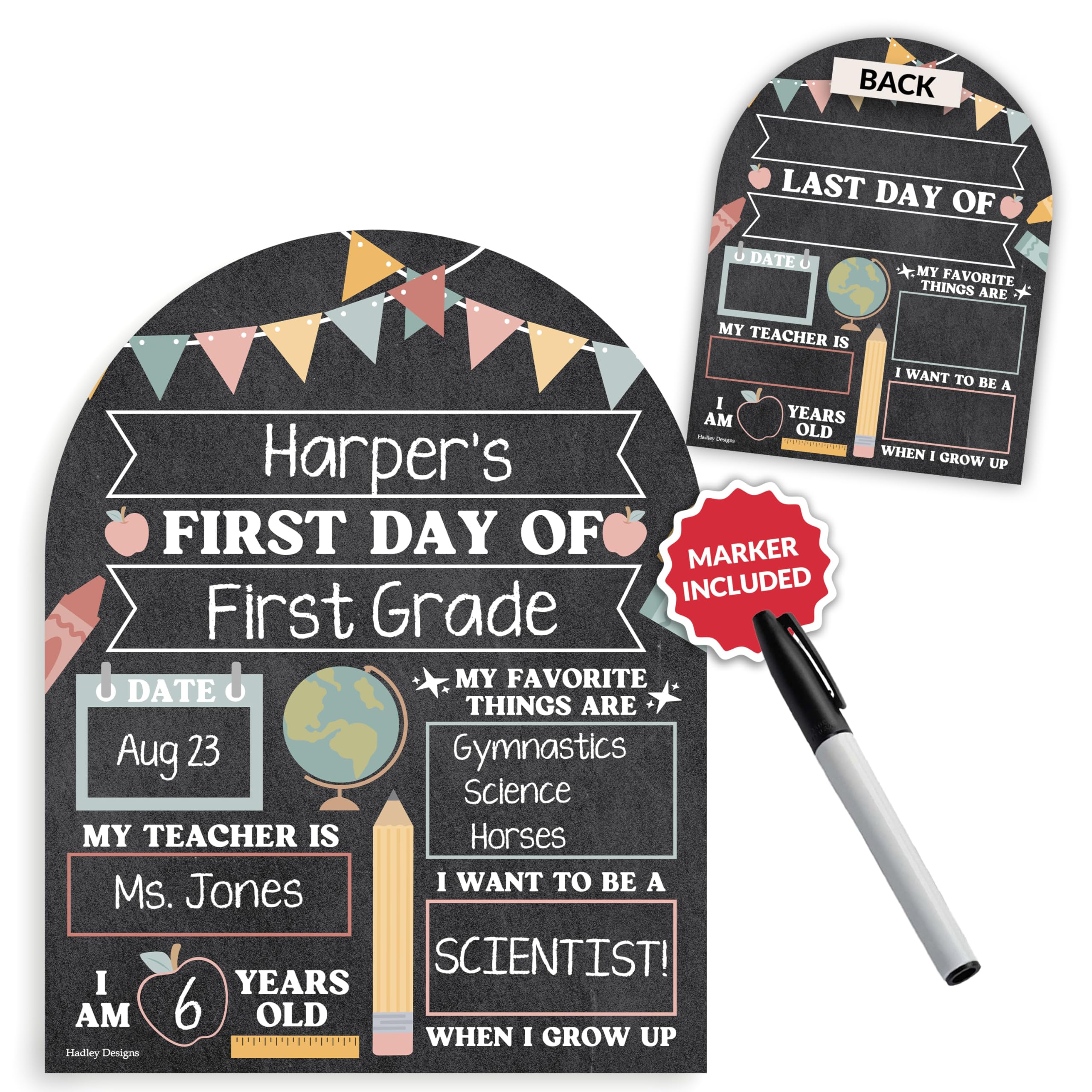 My Last Day of School Sign with Markers -11x14 Back to School Signs First and Last Day, Kindergarten Chalkboard Signs, Pre K Sign Board, Preschool Board, Reusable Photo Prop for Kids