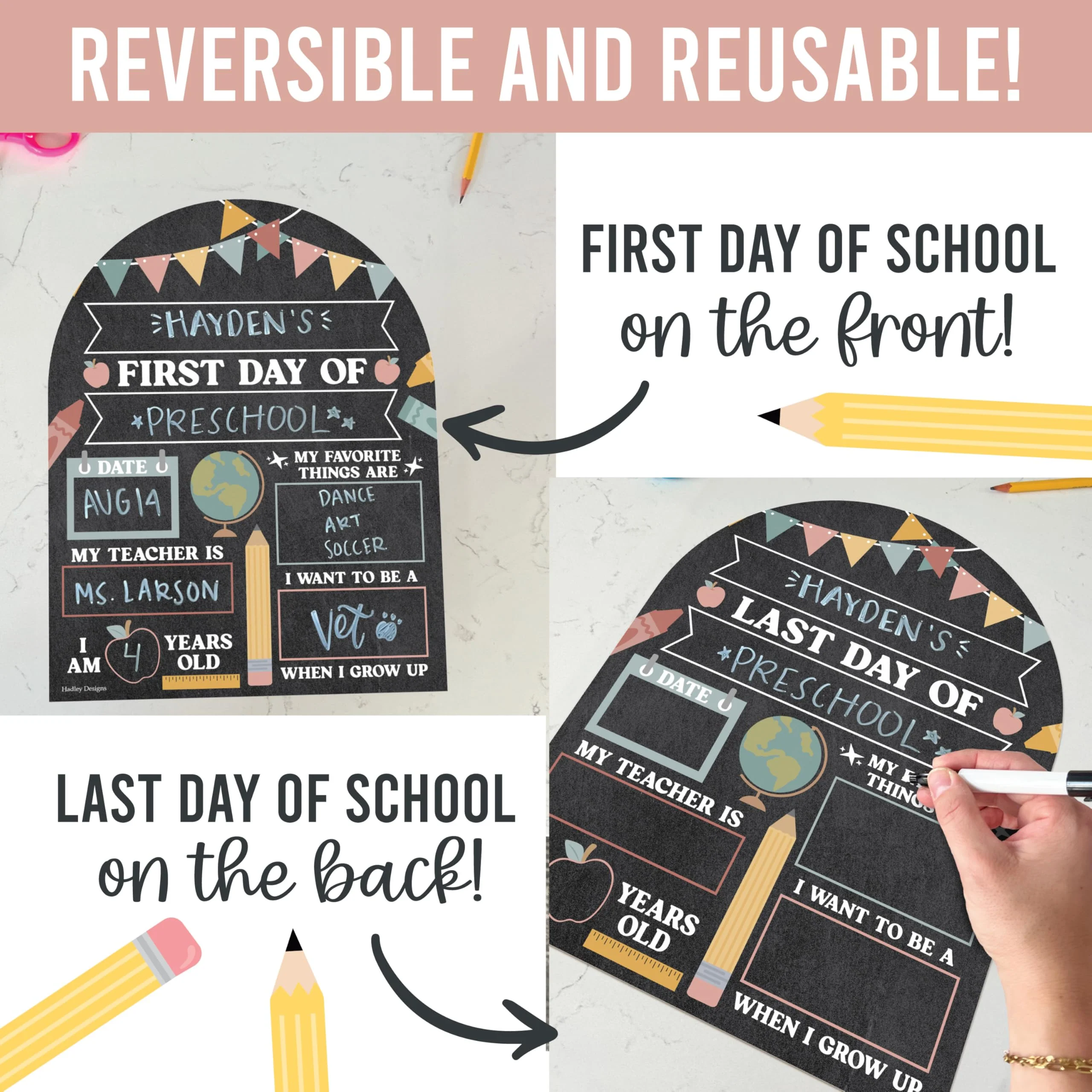 My Last Day of School Sign with Markers -11x14 Back to School Signs First and Last Day, Kindergarten Chalkboard Signs, Pre K Sign Board, Preschool Board, Reusable Photo Prop for Kids - Image 4
