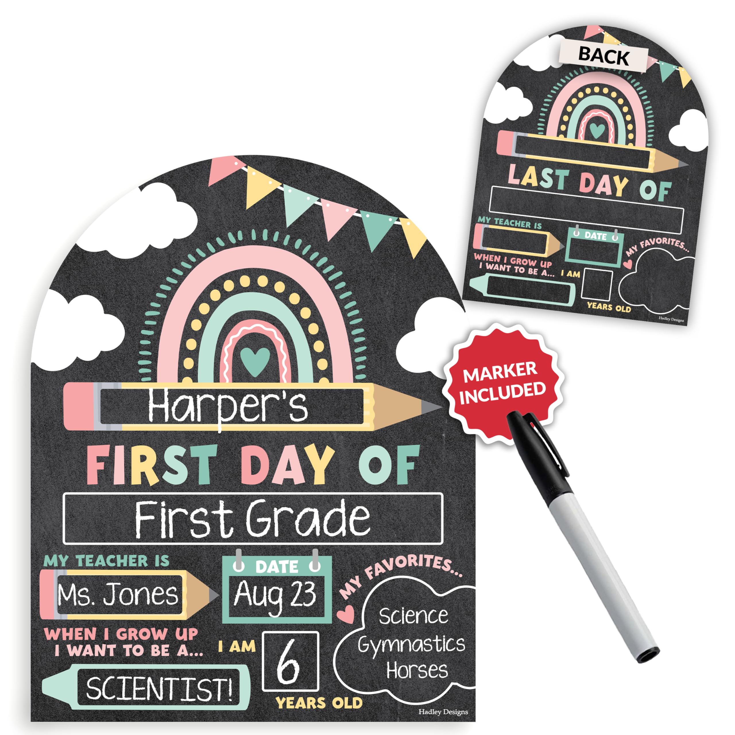My Last Day of School Sign with Markers -11x14 Back to School Signs First and Last Day, Kindergarten Chalkboard Signs, Pre K Sign Board, Preschool Board, Reusable Photo Prop for Kids
