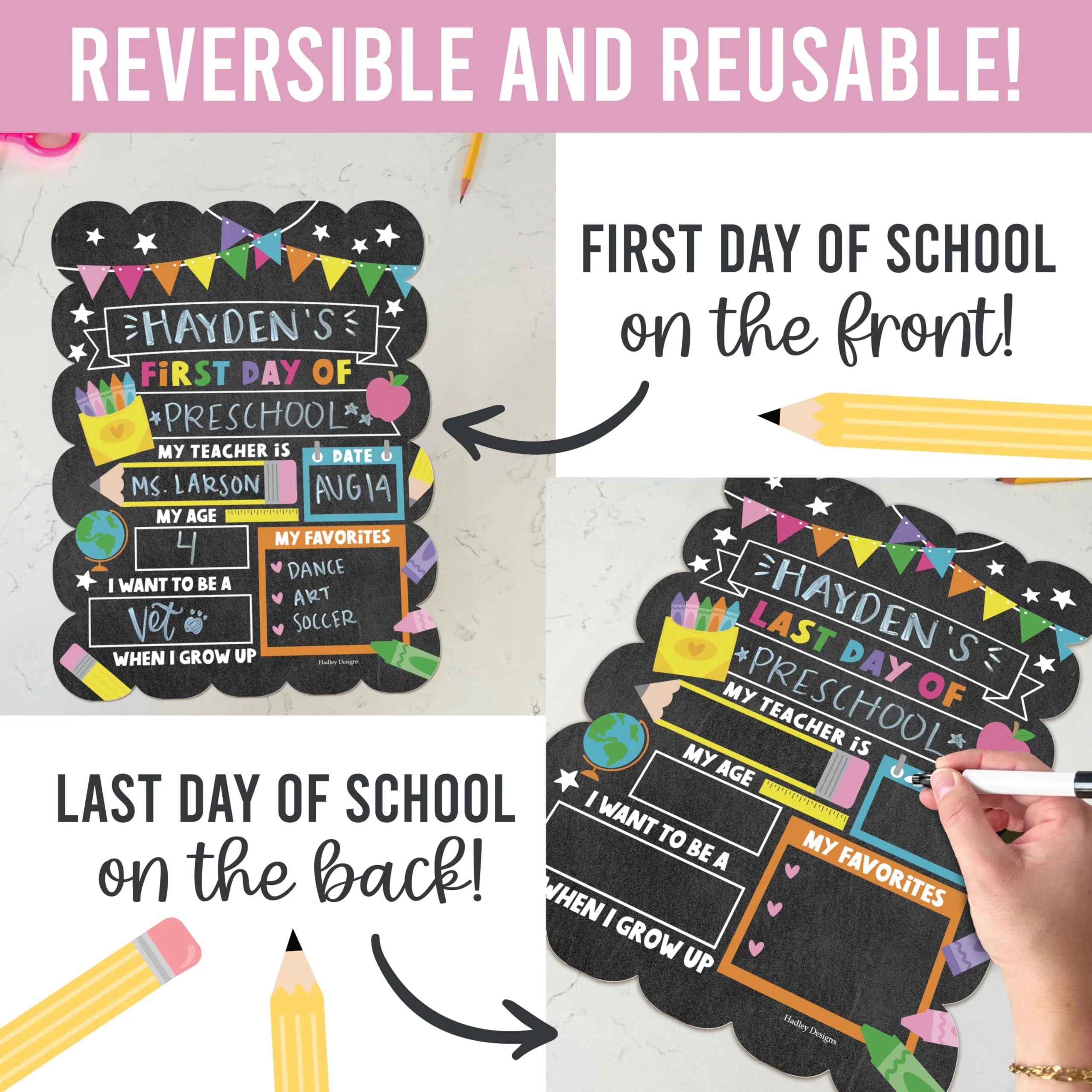 My Last Day of School Sign with Markers -11x14 Back to School Signs First and Last Day, Kindergarten Chalkboard Signs, Pre K Sign Board, Preschool Board, Reusable Photo Prop for Kids - Image 4