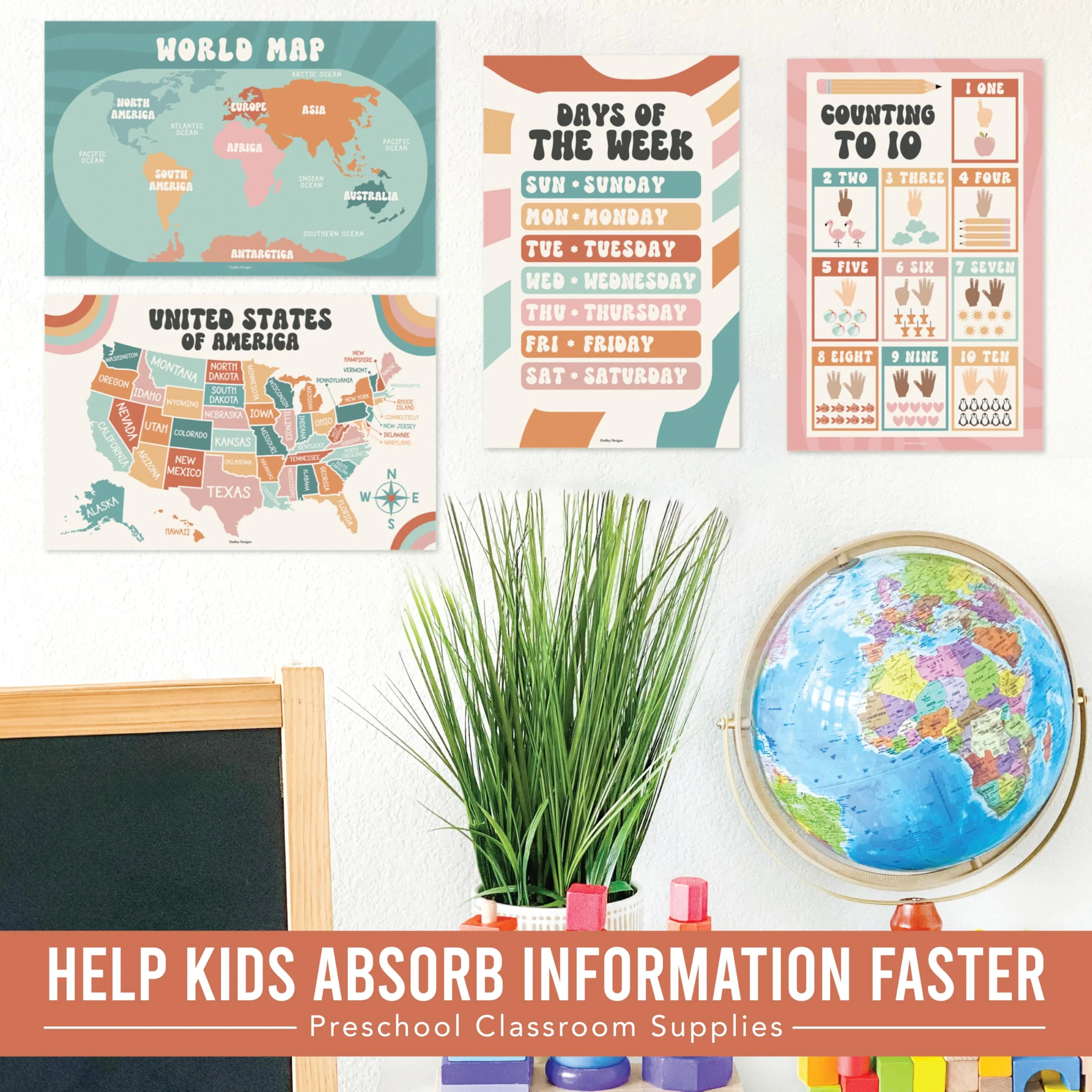 Preschool Head Start Kit, Retro Boho 16 Poster Pack - Image 6