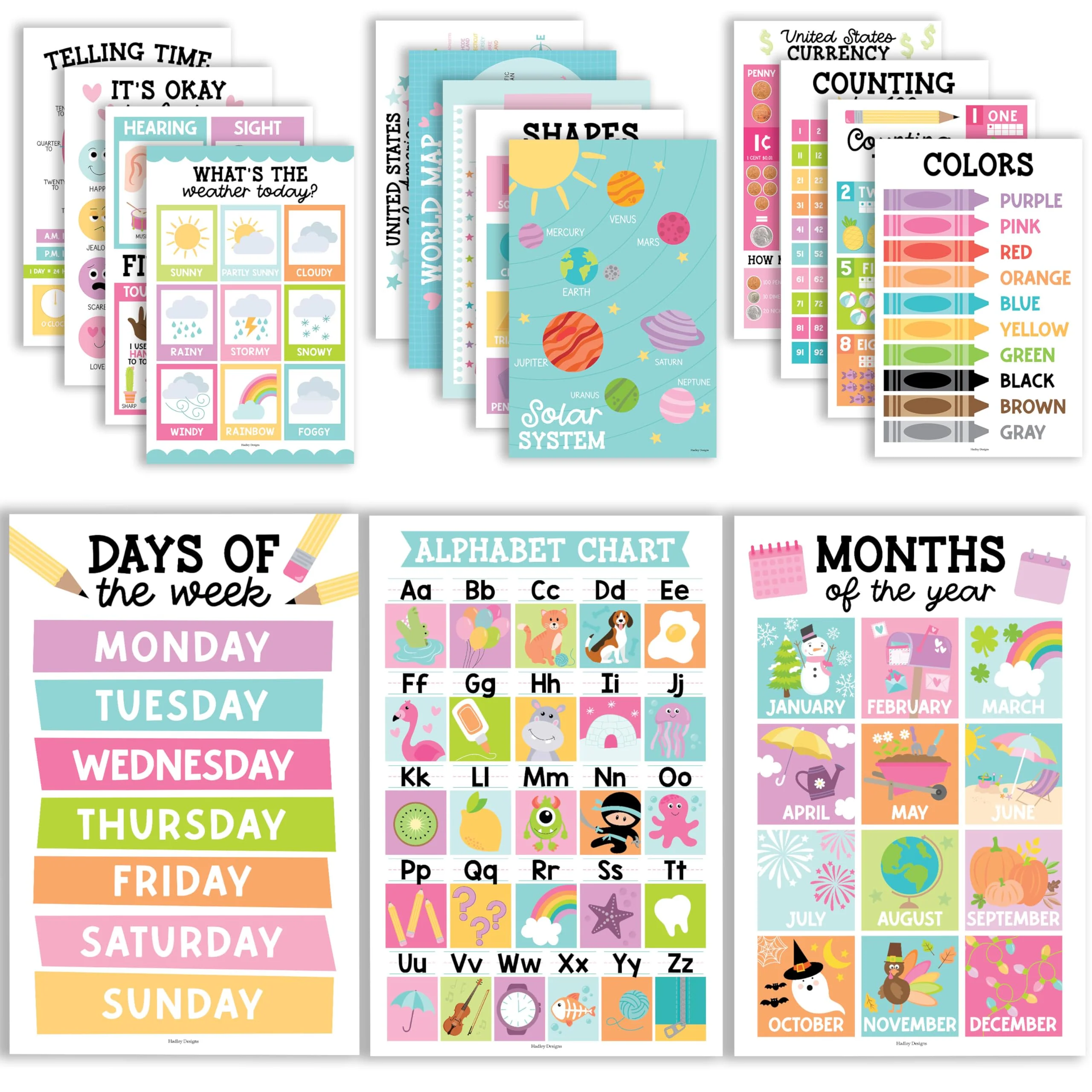 Preschool Head Start Kit, Colorful Pastel 16 Poster Pack