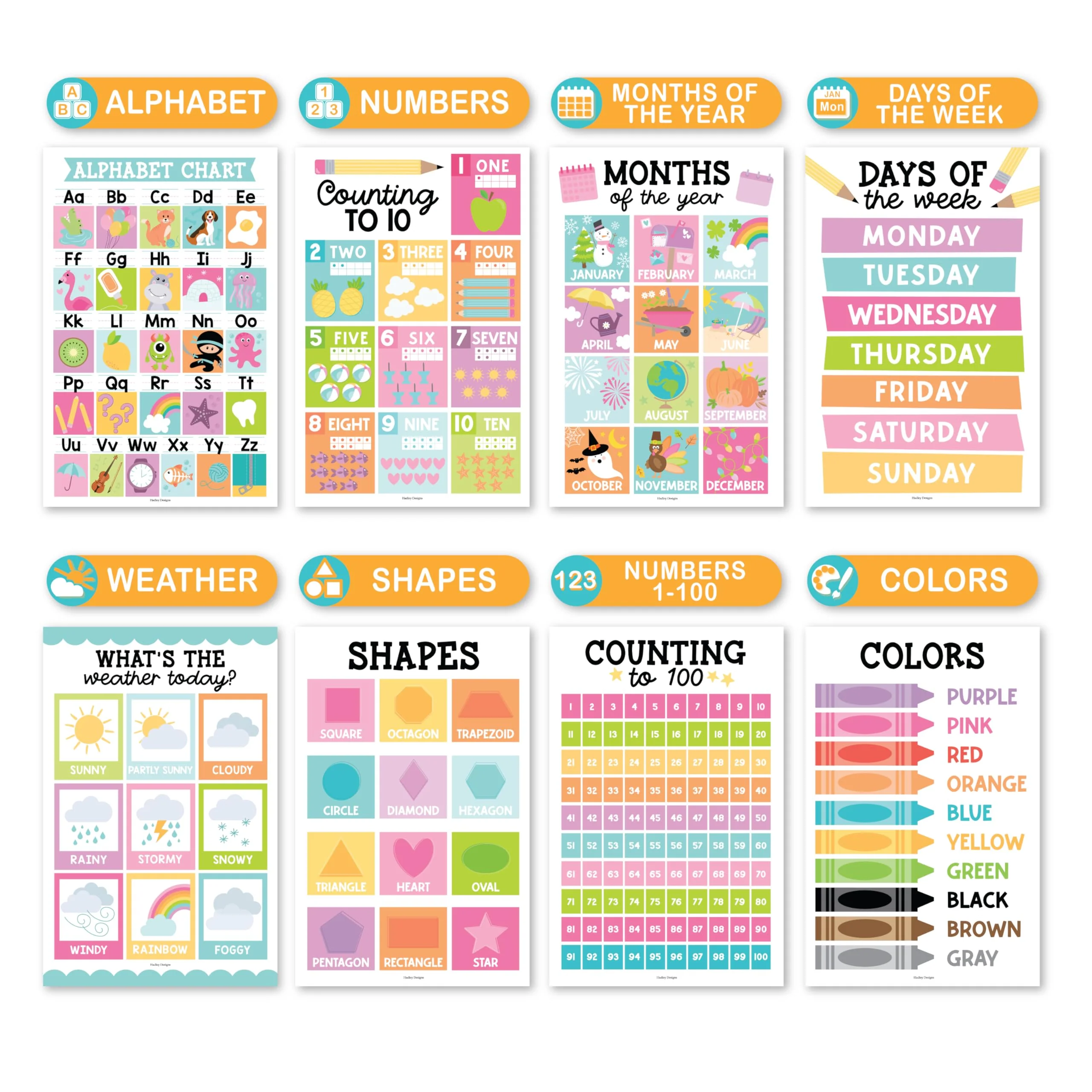 Preschool Head Start Kit, Colorful Pastel 16 Poster Pack - Image 4