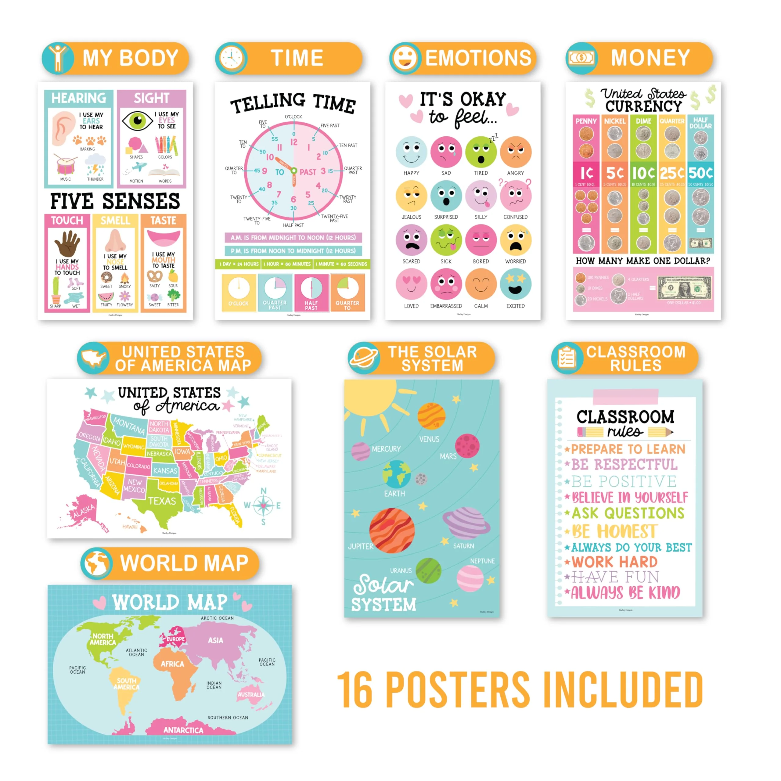 Preschool Head Start Kit, Colorful Pastel 16 Poster Pack - Image 5