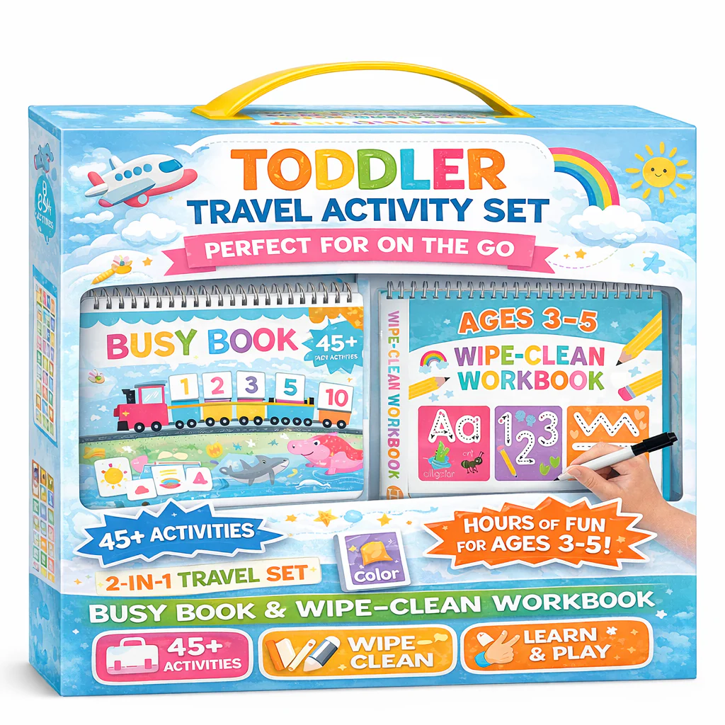 Toddler Travel Activity Set | Screen Free Kids Busy Book Airplane Car | Learning Toys 3-5 Year Old